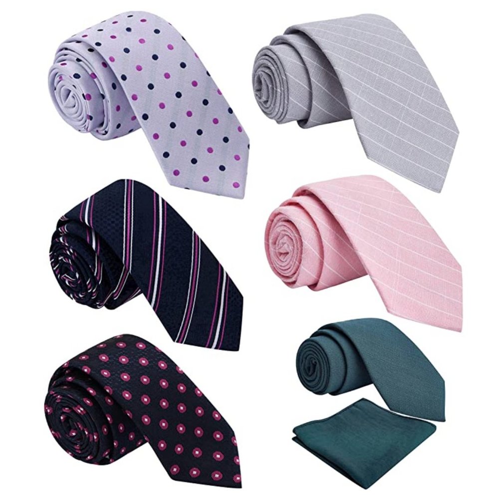 Mens 7 Piece Cotton Skinny Neckties Pocket Square